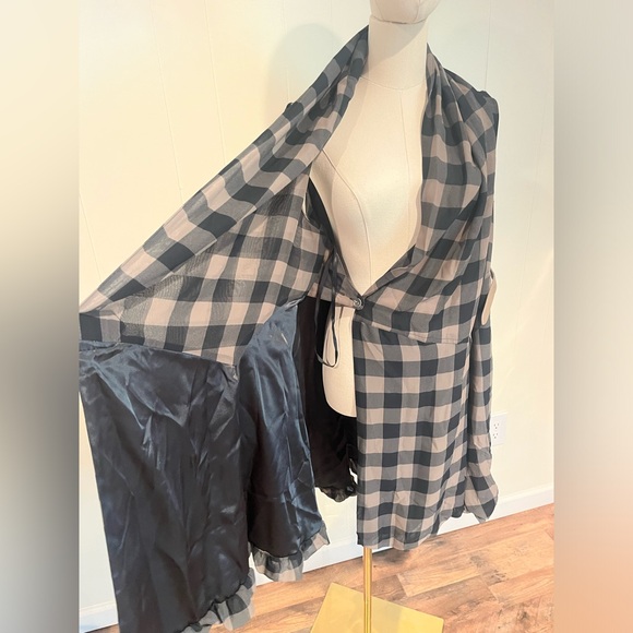 Soft Surroundings Drapey Plaid Bubble Hem Shawl Collar Belted Dress or Top - Picture 7 of 11